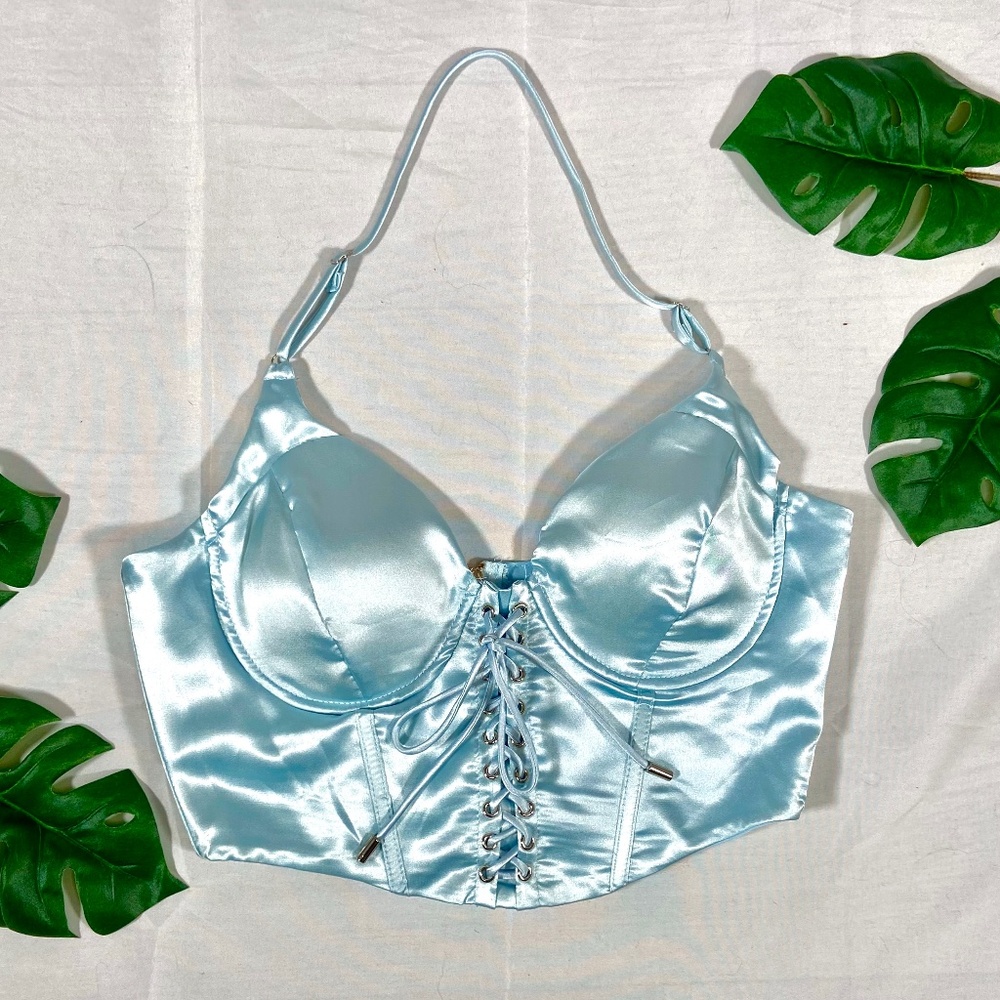 SHEIN Light Blue Satin Corset Top